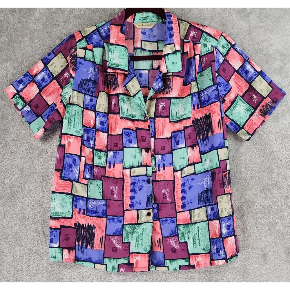 Hill Archer Shirt Womens XXL Multicolor 80s Retro Vintage Casual Button Up